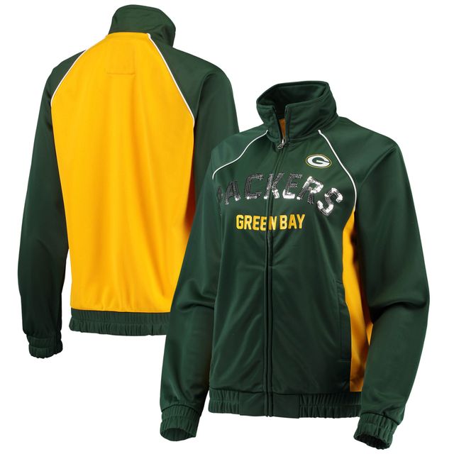 G-III 4Her par Carl Banks pour femmes - Vert Green Bay Packers Backfield Raglan Veste de survêtement entièrement zippée