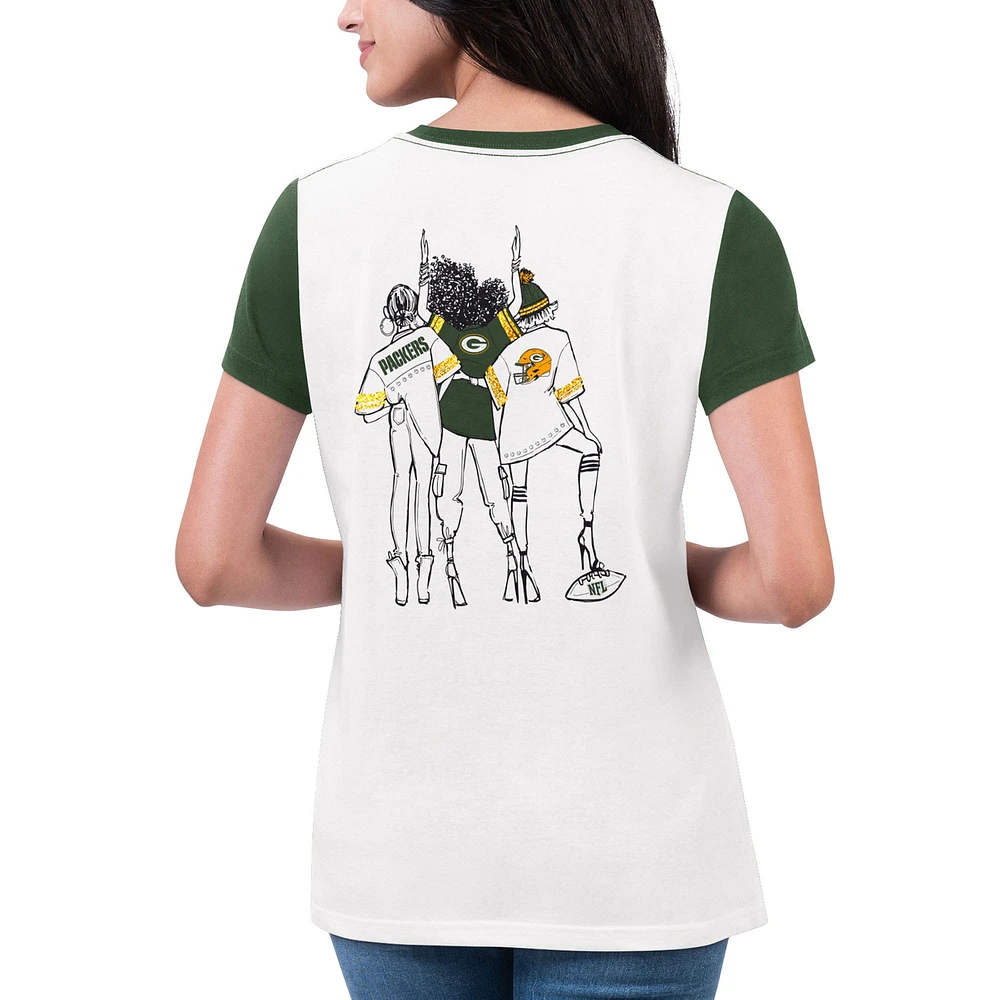 Women's G-III 4Her by Carl Banks White/Green Green Bay Packers Fashion Illustration T-Shirt