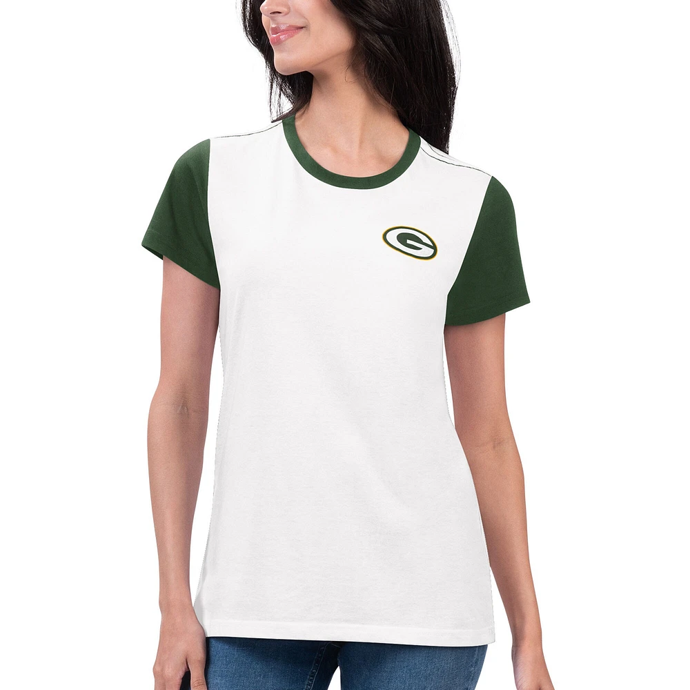 Women's G-III 4Her by Carl Banks White/Green Green Bay Packers Fashion Illustration T-Shirt