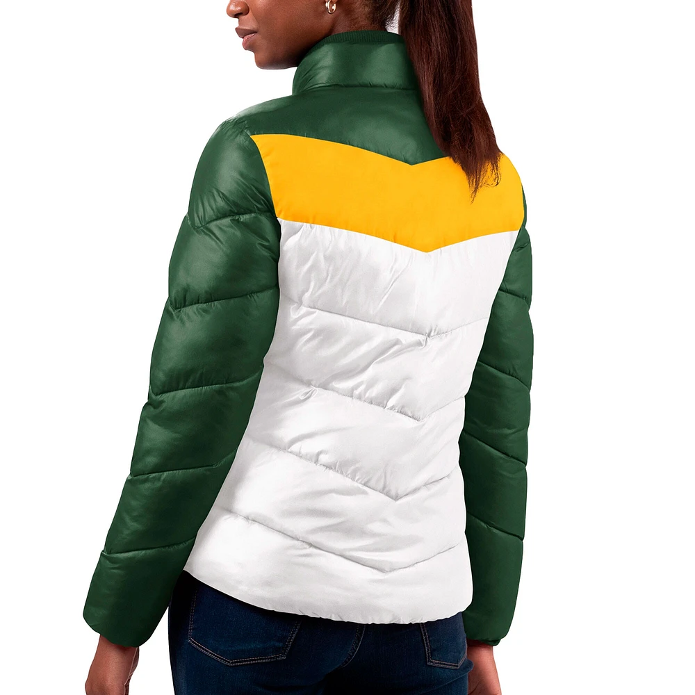 Veste matelassée entièrement zippée New Star G-III 4Her par Carl Banks pour femmes, blanc/vert, Green Bay Packers