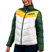 Veste matelassée entièrement zippée New Star G-III 4Her par Carl Banks pour femmes, blanc/vert, Green Bay Packers