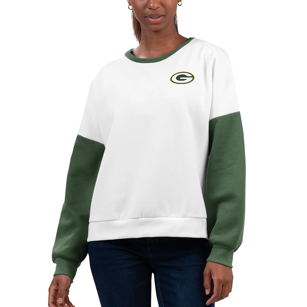 Women's G-III 4Her by Carl Banks White Green Bay Packers A-Game Pullover Sweatshirt