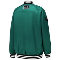 Women's Gameday Couture  Green/White Green Bay Packers Oversized Hot Shot Rhinestone Throwback Full-Snap Varsity Bomber Jacket