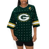 Women's Gameday Couture Green Bay Packers Kickoff Time Allover Rhinestone Sports Stripe Jersey V-Neck T-Shirt