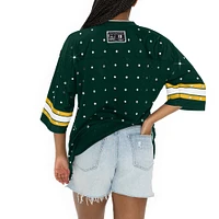 Women's Gameday Couture Green Bay Packers Kickoff Time Allover Rhinestone Sports Stripe Jersey V-Neck T-Shirt