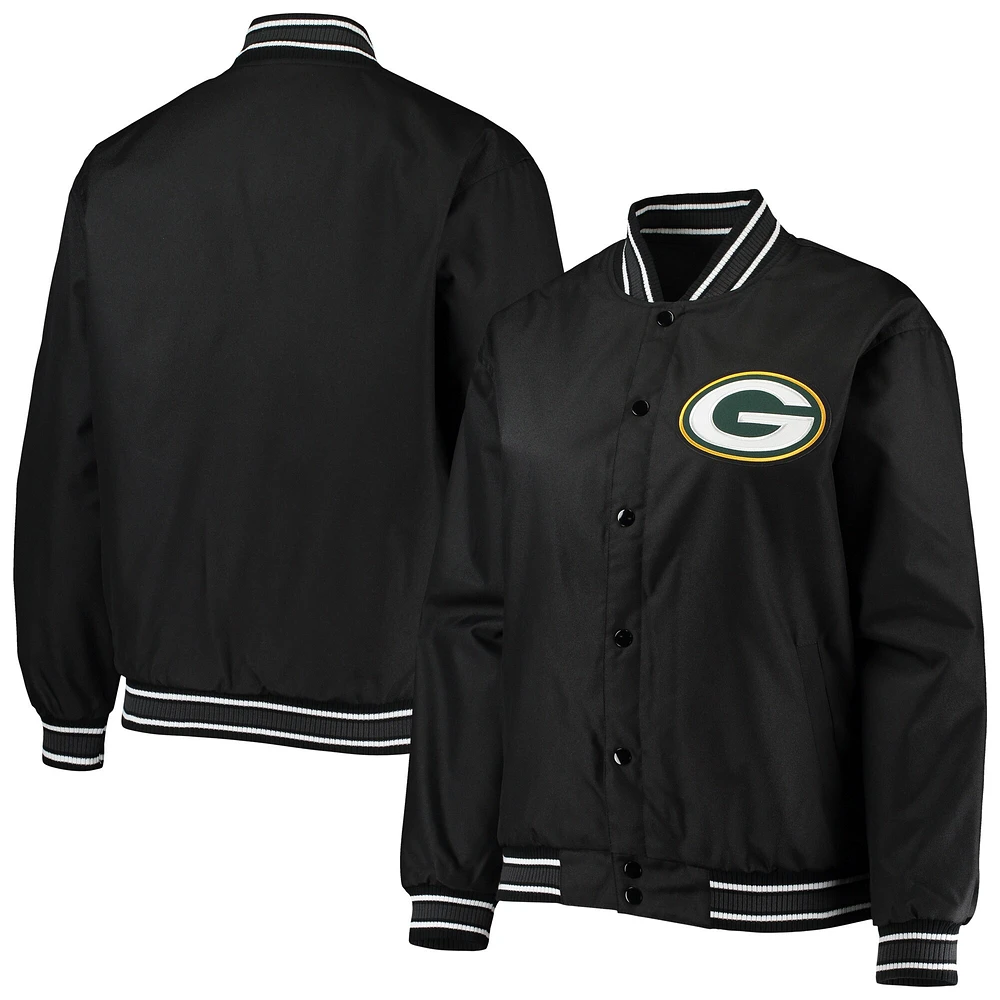 Women's JH Design Black Green Bay Packers Plus Poly Twill Full-Snap Jacket