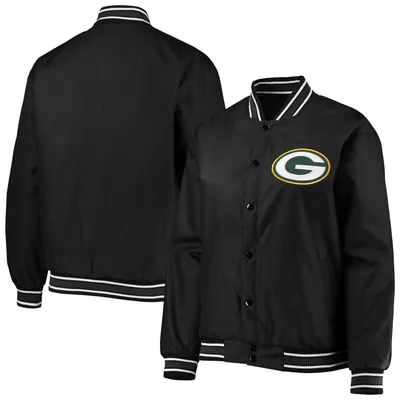 Green Bay Packers JH Design Women's Plus Poly Twill Full-Snap Jacket - Black