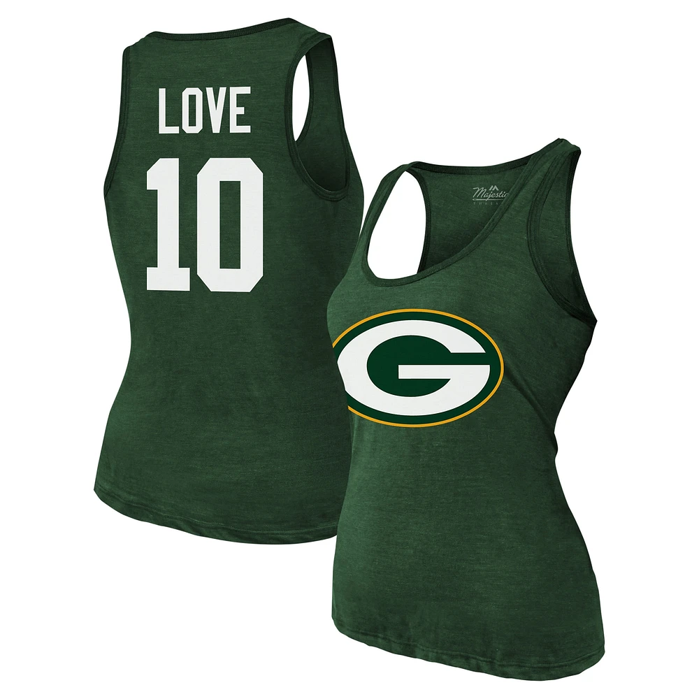 Débardeur tri-mélange Majestic Threads Jordan Love Green Bay Packers pour femmes