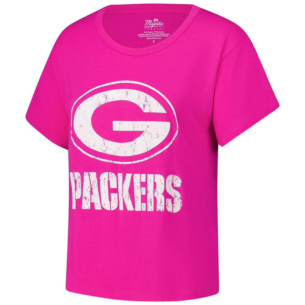 Women's Majestic Threads Jordan Love Pink Green Bay Packers Name & Number T-Shirt