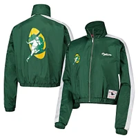 Women's Mitchell & Ness Green Bay Packers Nylon Cropped Full-Zip Jacket