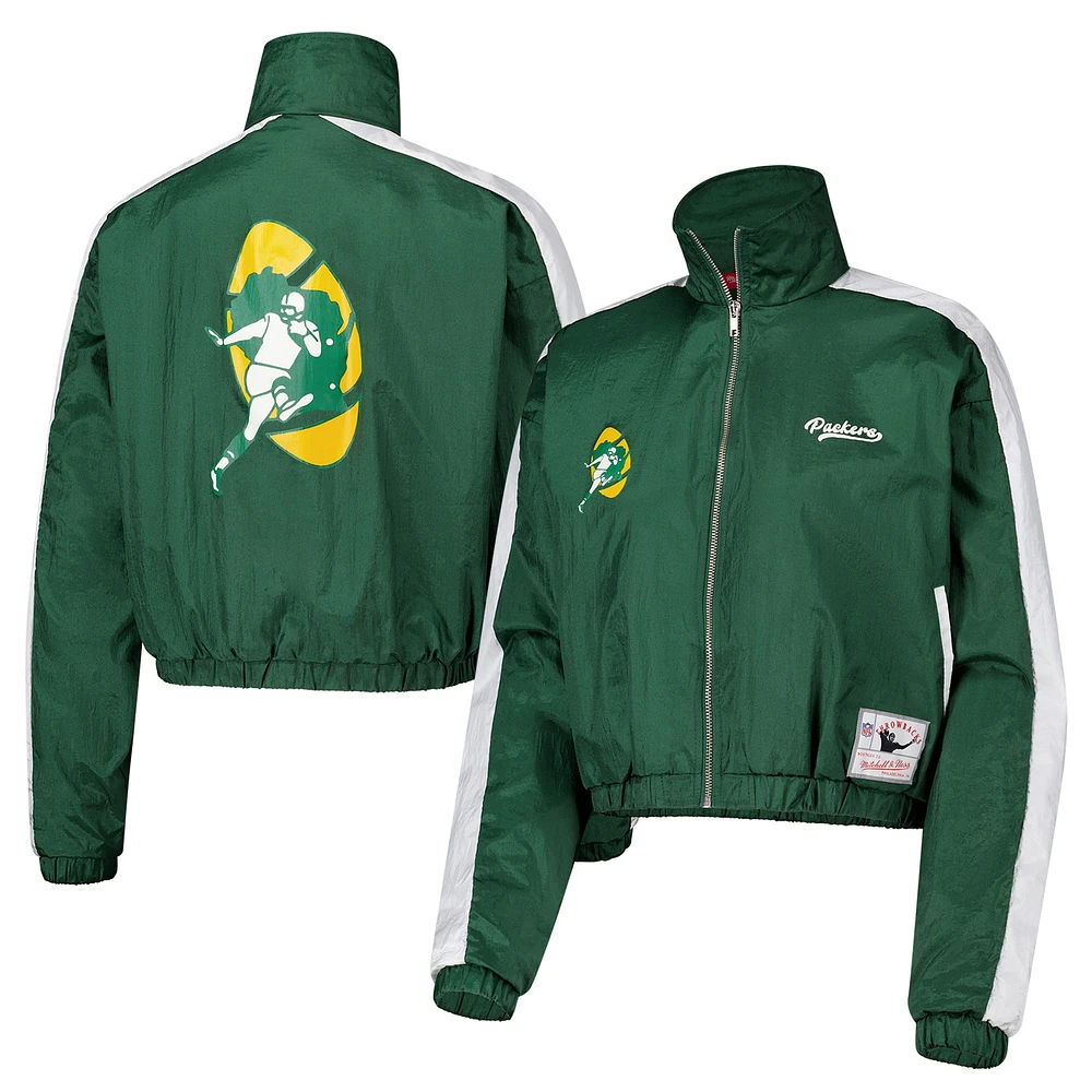 Veste courte entièrement zippée en nylon pour femme Mitchell & Ness Green Bay Packers