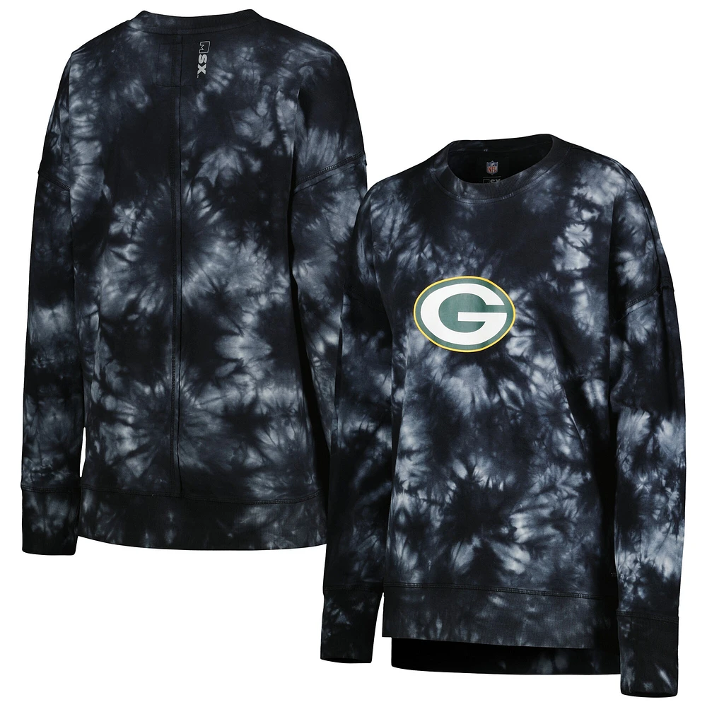 Sweat MSX by Michael Strahan pour femme Noir Green Bay Packers Bailey Tie-Dye Tri-Blend Pullover