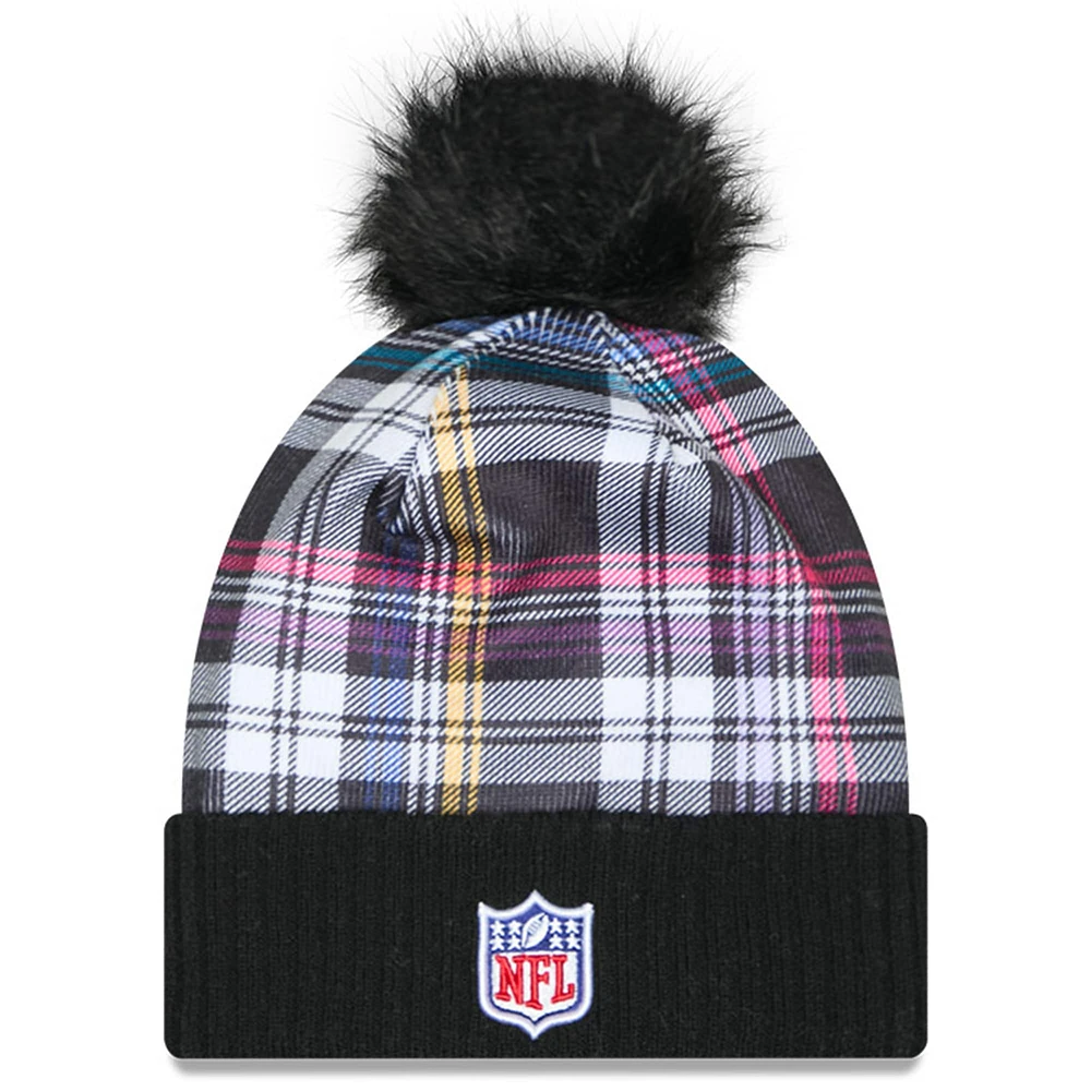 Bonnet en tricot à revers avec pompon NFL Crucial Catch 2024 Green Bay Packers New Era noir pour femme