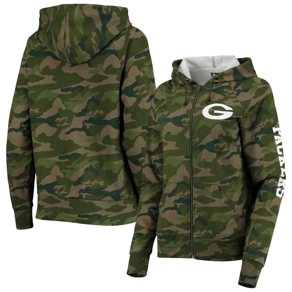 Women's New Era Camo Green Bay Packers Raglan Full-Zip Hoodie