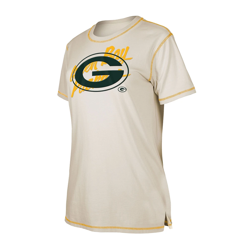 Women's New Era Cream Green Bay Packers Split T-Shirt
