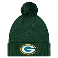 Bonnet en tricot épais à revers avec pompon pour femme New Era Green Bay Packers Active