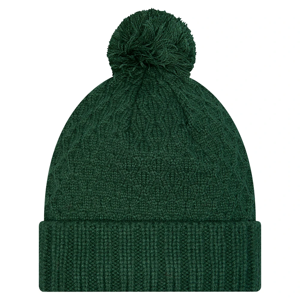 Bonnet en tricot épais à revers avec pompon pour femme New Era Green Bay Packers Active