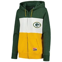 Sweat à capuche entièrement zippé blocs de couleurs New Era pour femme, vert, Green Bay Packers