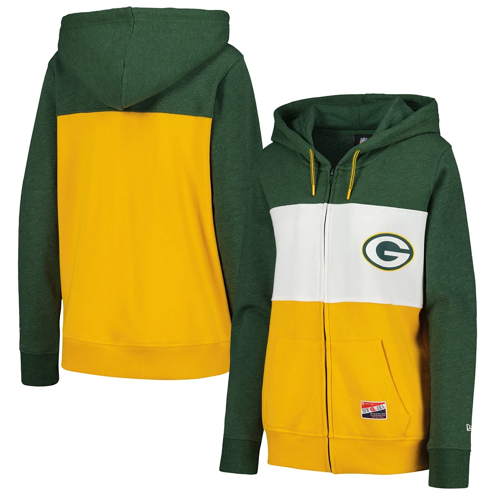 Women's New Era Green Bay Packers Color-Block Full-Zip Hoodie