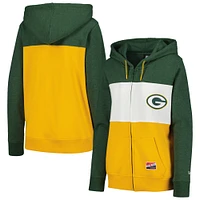 Sweat à capuche entièrement zippé blocs de couleurs New Era pour femme, vert, Green Bay Packers