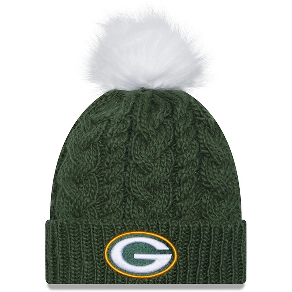 Women's New Era  Green Green Bay Packers Cuffed Knit Hat with Pom