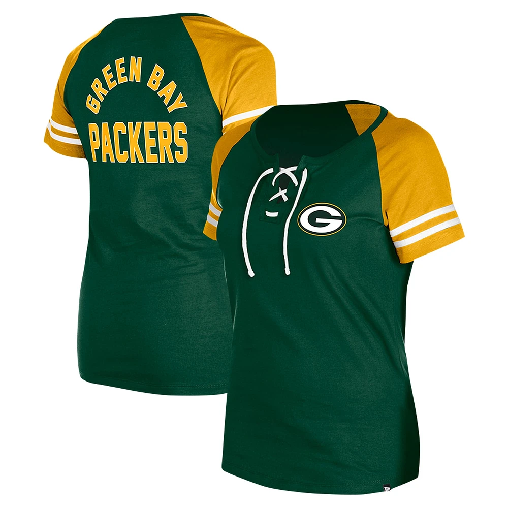 T-shirt raglan à lacets New Era pour femmes, vert, Green Bay Packers