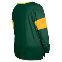 T-shirt à manches longues lacets et col cranté New Era pour femme, vert Green Bay Packers, grande taille