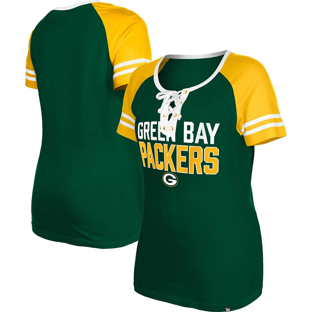 T-shirt à lacets raglan Green Bay Packers New Era pour femme, vert