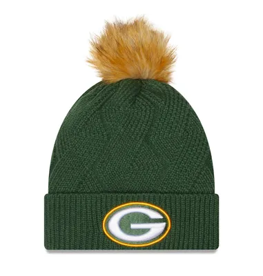 Green Bay Packers New Era Women's Snowy Cuffed Knit Hat with Pom - Green
