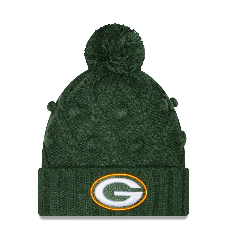 Bonnet en tricot à revers Green Bay Packers Toasty New Era pour femme avec pompon