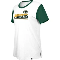 T-shirt à couleurs contrastées Third Down des Green Bay Packers New Era pour femme, blanc/vert