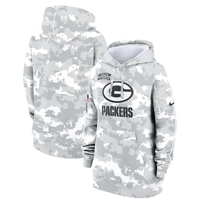 Women's Nike Arctic Camo Green Bay Packers 2024 Salute To Service Club Fleece Oversized Pullover Hoodie