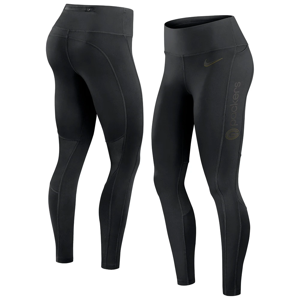 Women's Nike Black Green Bay Packers Edge Wordmark Performance Leggings