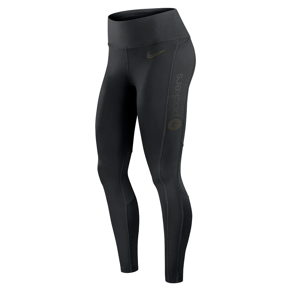 Women's Nike Black Green Bay Packers Edge Wordmark Performance Leggings