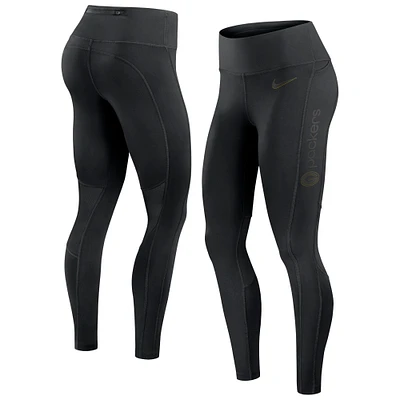 Women's Nike Black Green Bay Packers Edge Wordmark Performance Leggings
