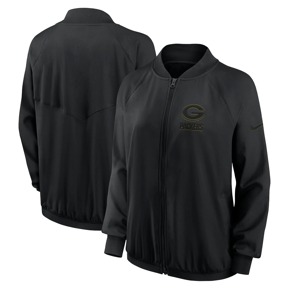 Women's Nike Black Green Bay Packers Raglan Full-Zip Jacket