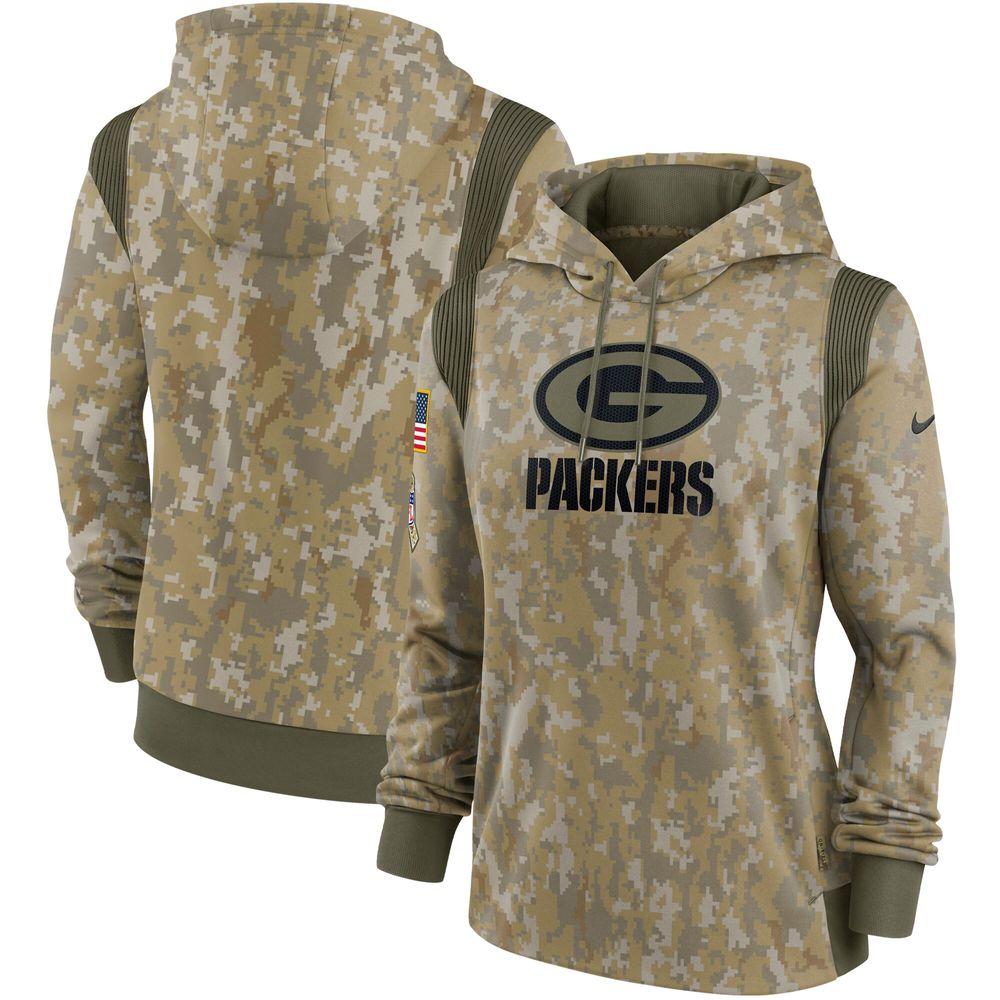 Women's Nike Camo Green Bay Packers 2021 Salute To Service - Therma Performance Pullover Hoodie