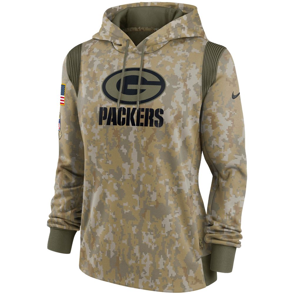 Women's Nike Camo Green Bay Packers 2021 Salute To Service - Therma Performance Pullover Hoodie