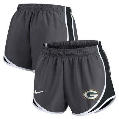 Women's Nike Charcoal Green Bay Packers Logo Performance Tempo Shorts