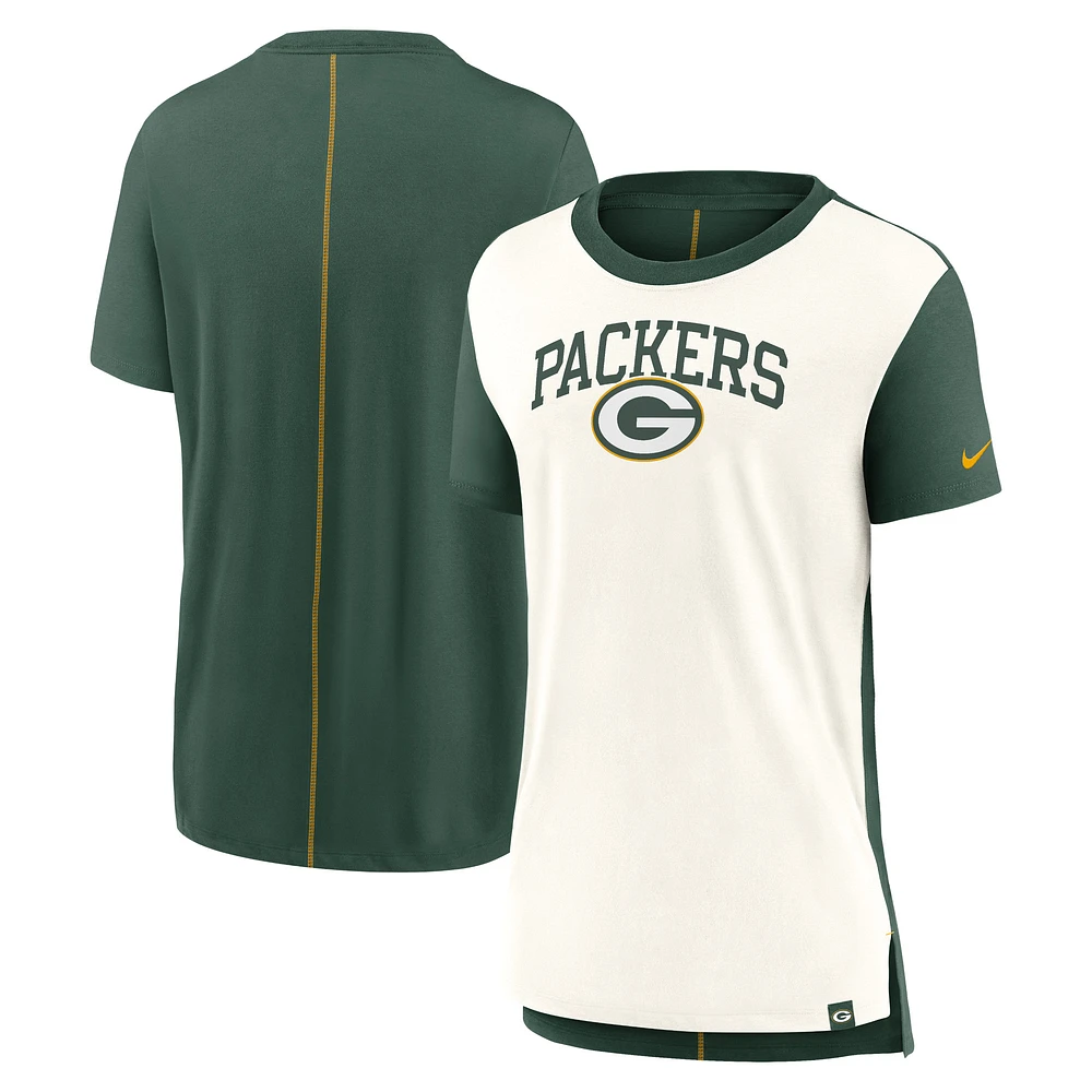 T-shirt tri-mélange Nike crème/vert Green Bay Packers Wordmark pour femme