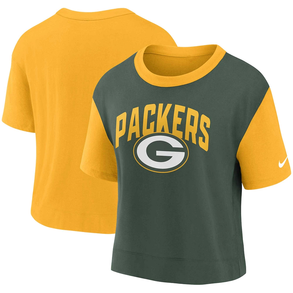 T-shirt à la mode pour femme Nike Green Bay Packers or/vert hanches hautes