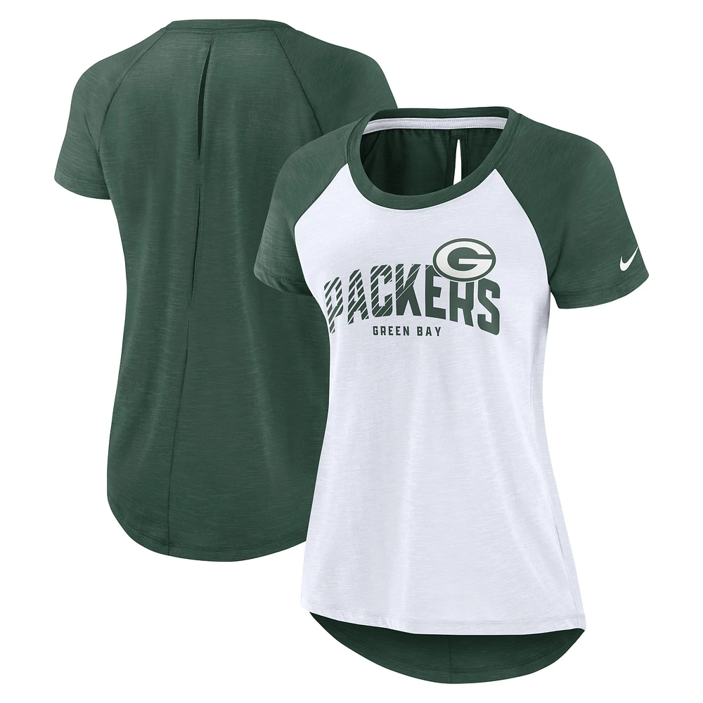 T-shirt à manches raglan Nike Green Bay Packers Primetime pour femme, vert/blanc