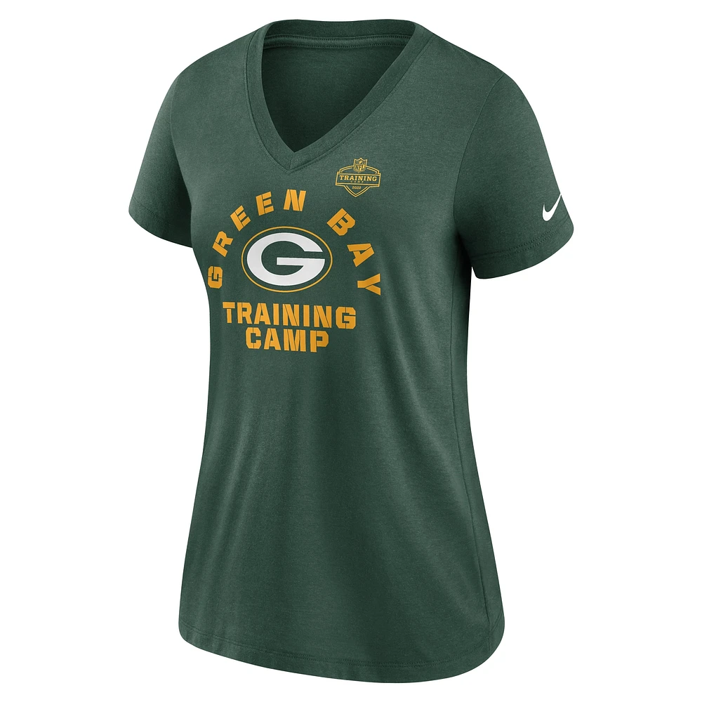 T-shirt à col en V Nike Green Bay Packers 2022 Training Camp Tri-Blend pour femme