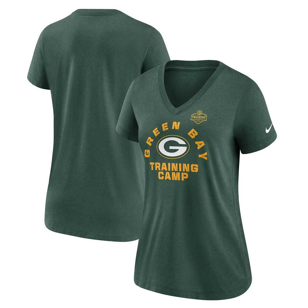 T-shirt à col en V Nike Green Bay Packers 2022 Training Camp Tri-Blend pour femme