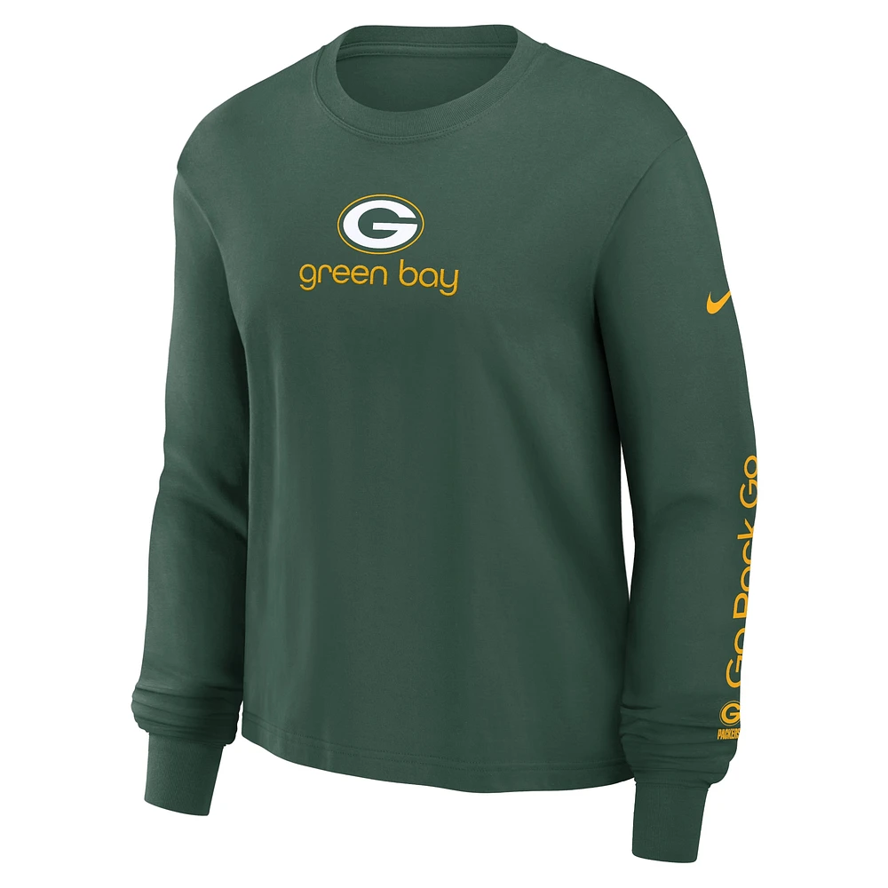 T-shirt Nike Green Bay Packers Boxy à manches longues pour femme