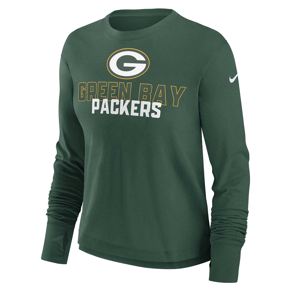 Women's Nike Green Bay Packers Modest Crop Performance Long Sleeve T-Shirt