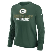 T-shirt à manches longues Nike Green Bay Packers Modest Crop Performance pour femme