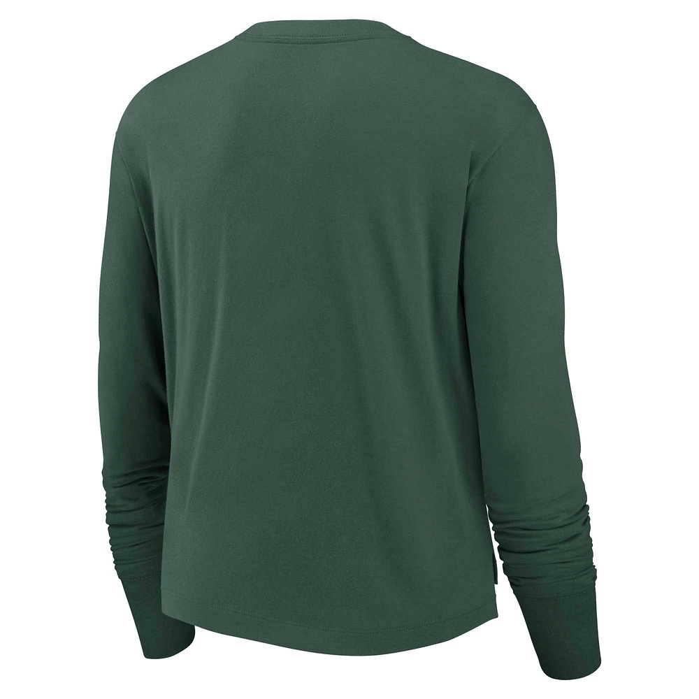 Women's Nike Green Bay Packers Modest Crop Performance Long Sleeve T-Shirt