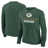 T-shirt à manches longues Nike Green Bay Packers Modest Crop Performance pour femme