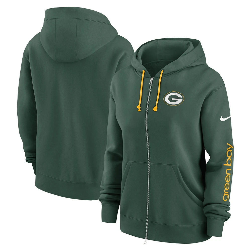 Sweat à capuche entièrement zippé Nike Green Bay Packers Phoenix pour femme